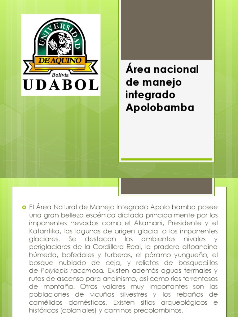 Área Nacional de Manejo Integrado Apolobamba PDF Desarrollo