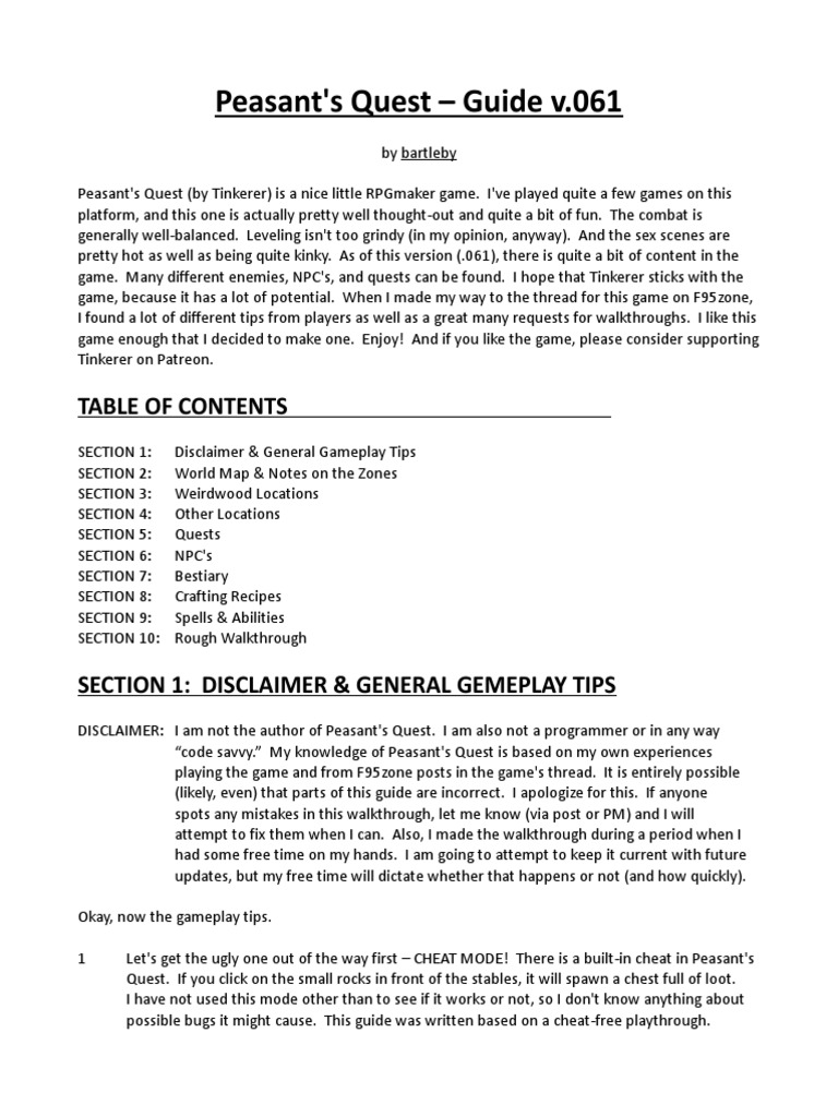 Peasants Quest Walkthrough - v0.61 PDF | PDF | Inn | Magician (Fantasy)
