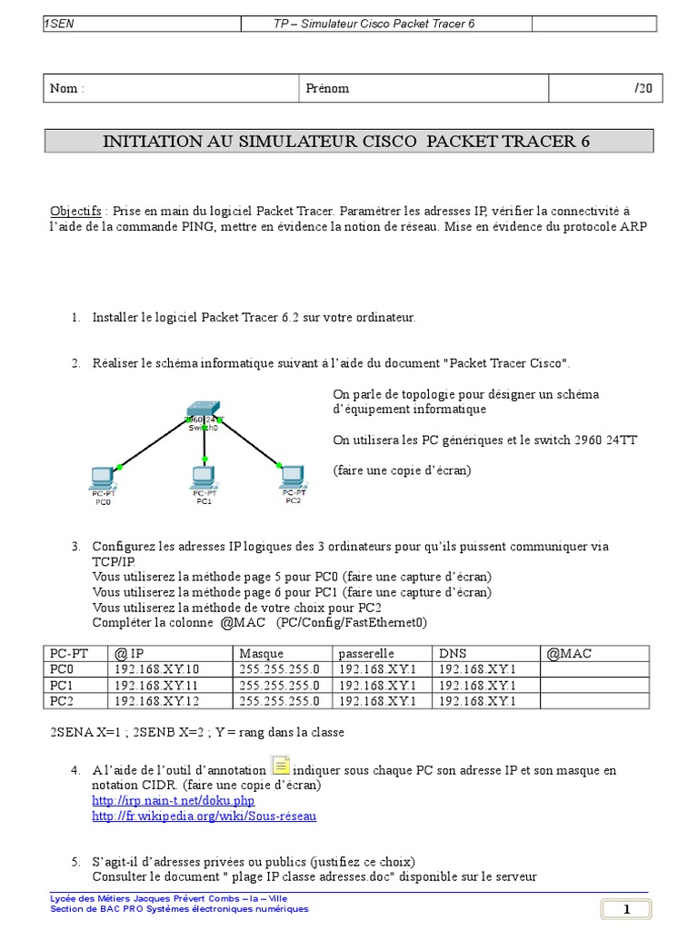TP Cisco Packet Tracer : Configuration Réseau | PDF | Adresse IP ...