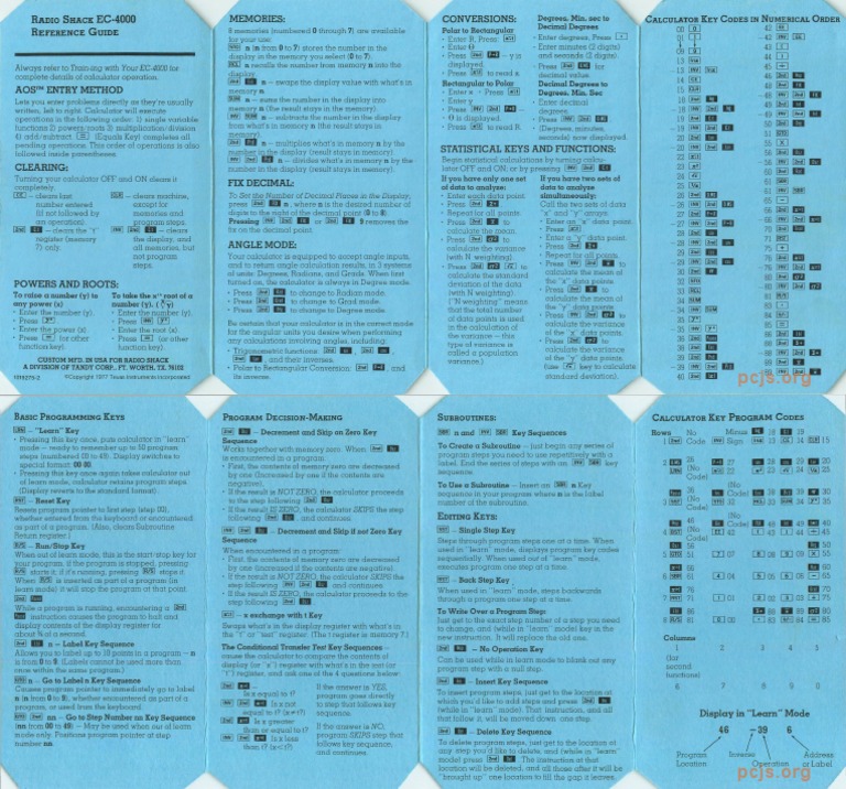 EC-4000 Reference Card | PDF | Calculator | Variance