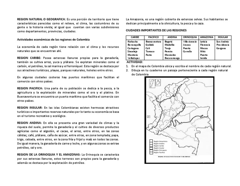 Actividades sobre Regiones de Colombia para Niños | PDF | Colombia ...