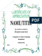 Certificate of Appreciation: Name/Title