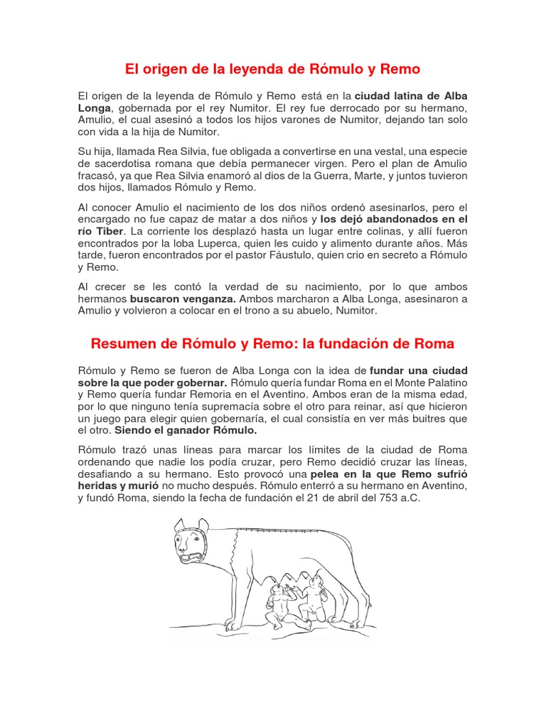 Leyenda de Rómulo y Remo resumida | PDF | Historia | Clásicos