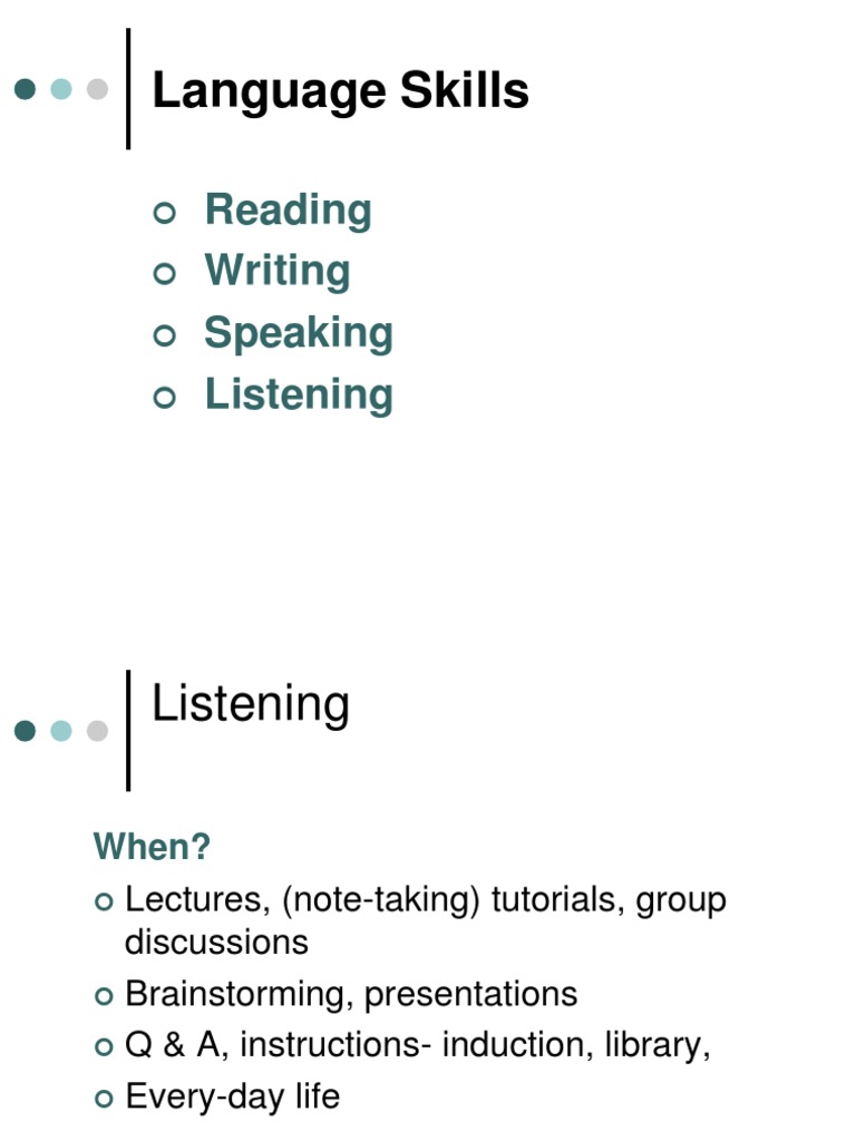 Language Skills: Reading Writing Speaking Listening | PDF | Speech ...