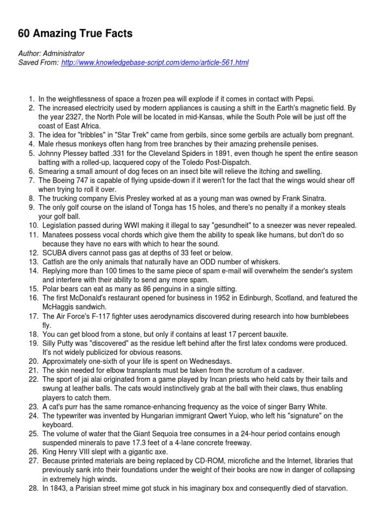 60 Fascinating True Facts You Didn't Know | PDF | Nature