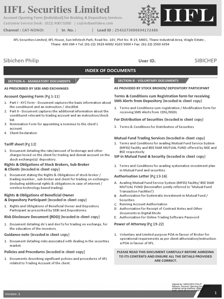 IIFL Account Opening Document Guide | PDF | Mutual Funds | Securities ...