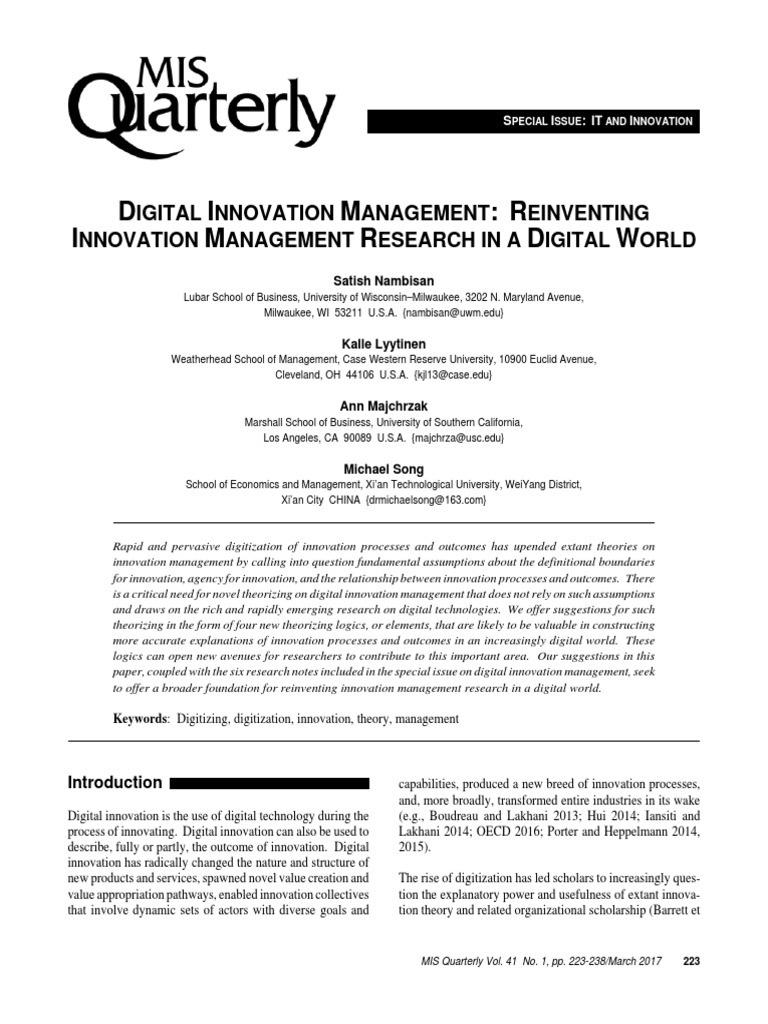 Digital Innovation Management PDF Innovation Business Process
