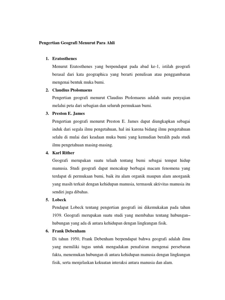 Pengertian Geografi Menurut Para Ahli Pdf