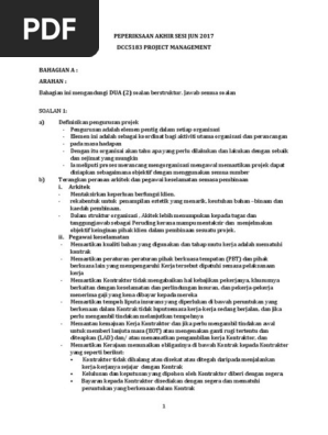 Skema Jawapan Peperiksaan Akhir Sesi Jun 2017 Dcc5183 Project Management Pdf