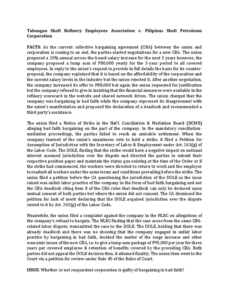 Tabangao Shell Refinery Employees Association v. Pilipinas Shell ...