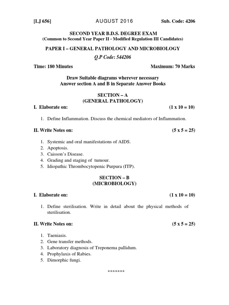 BDS 2nd Year Pathology & Microbiology Papers | PDF | Pathology | Leukemia