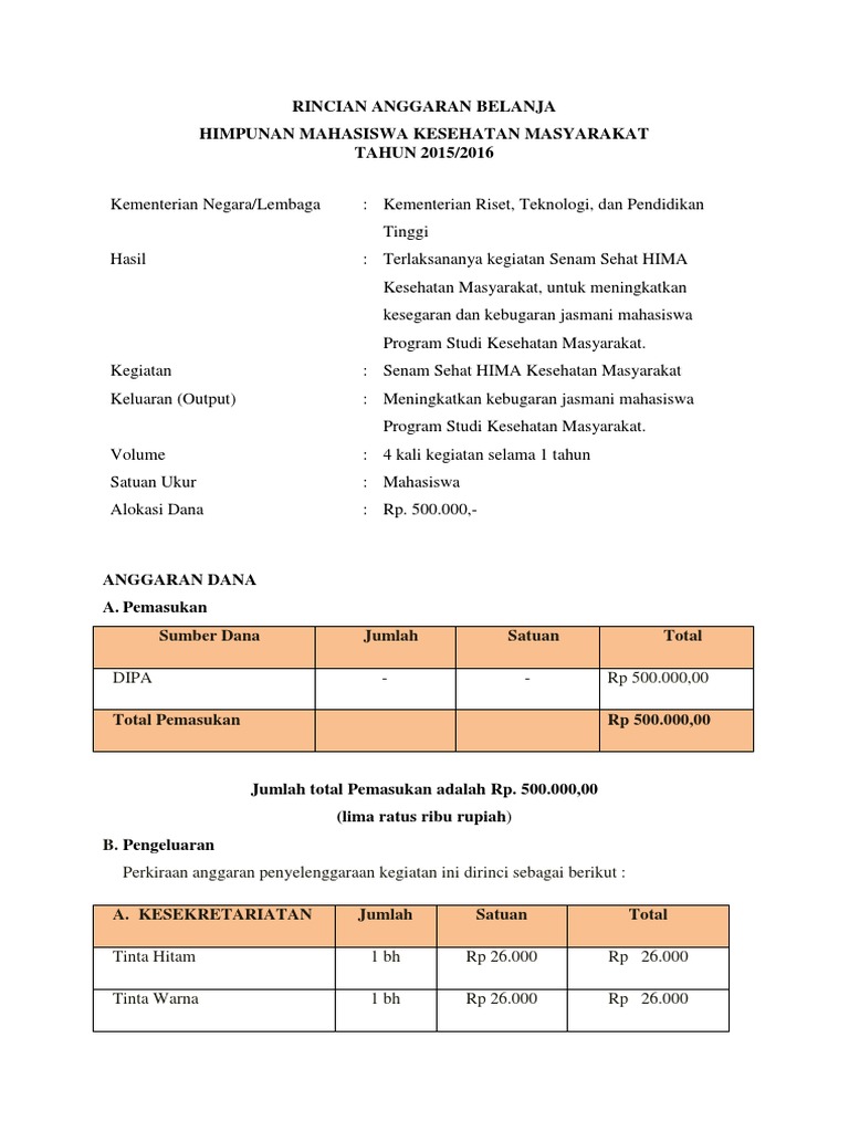 Rab Senam Hima 2016-2017 | PDF | Pengelolaan Keuangan & Uang
