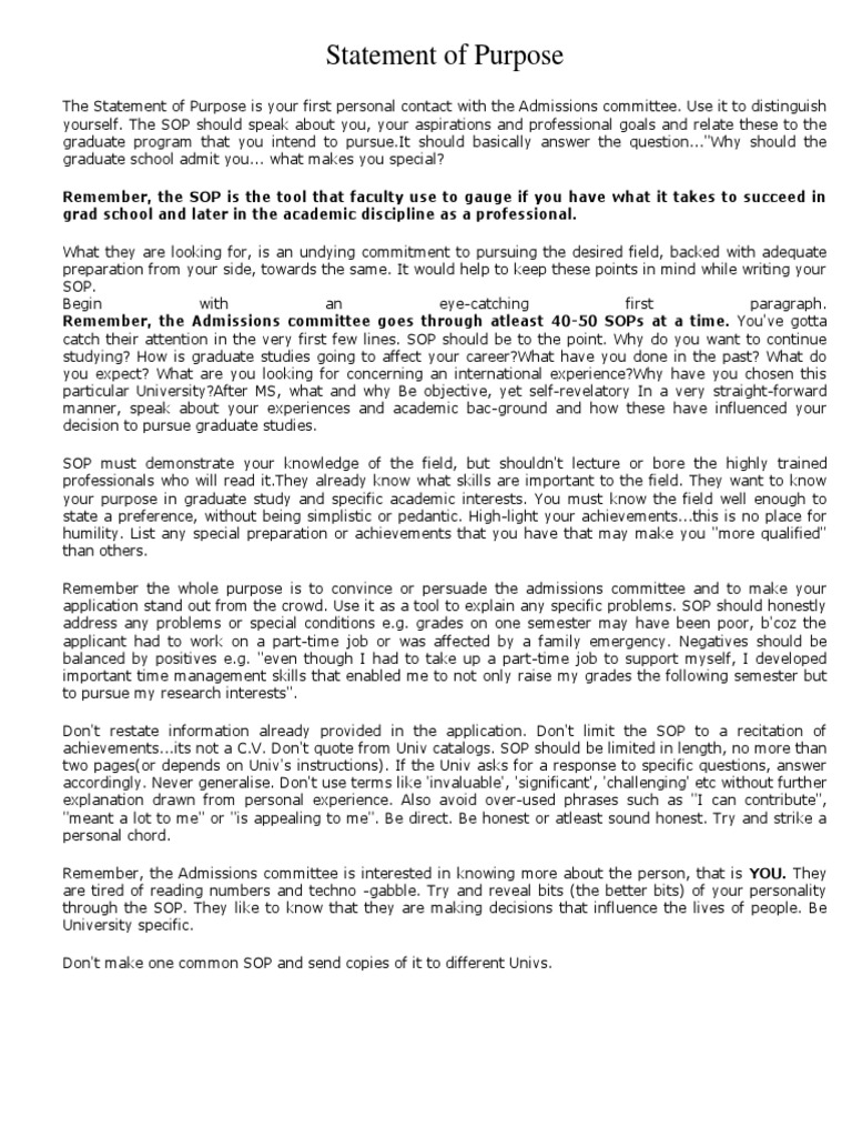 Sop Guide PDF | PDF | Graduate School | Graduate Record Examinations