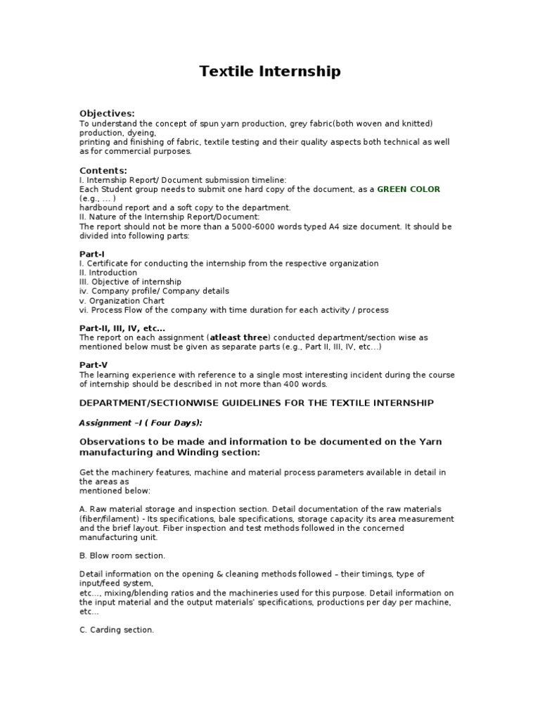 Guidelines Textile Internship PDF Dyeing Textiles