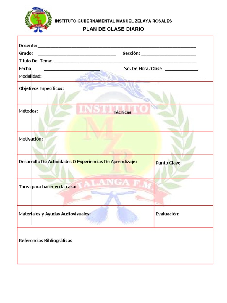 Plan de Clase Diario Ejemplo PDF | PDF