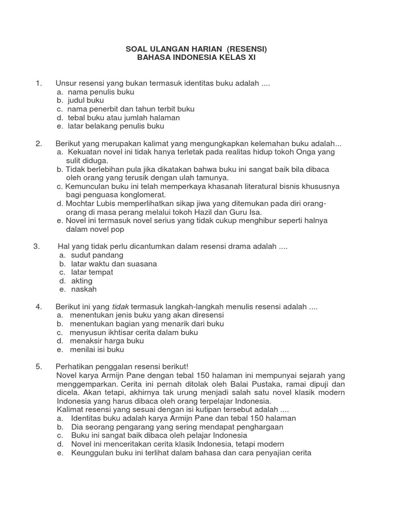 Soal Kls Xi Karya Melalui Resensi