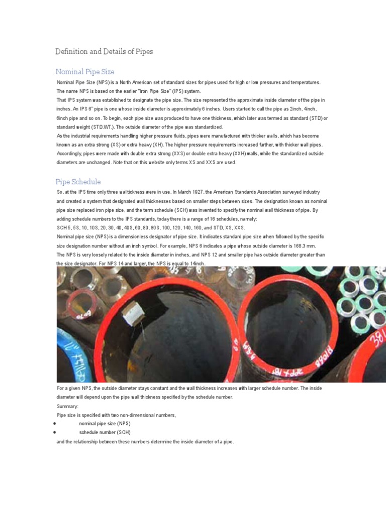 Nominal Pipe Size Definition and Details of Pipes PDF Pipe (Fluid Conveyance) Mechanical