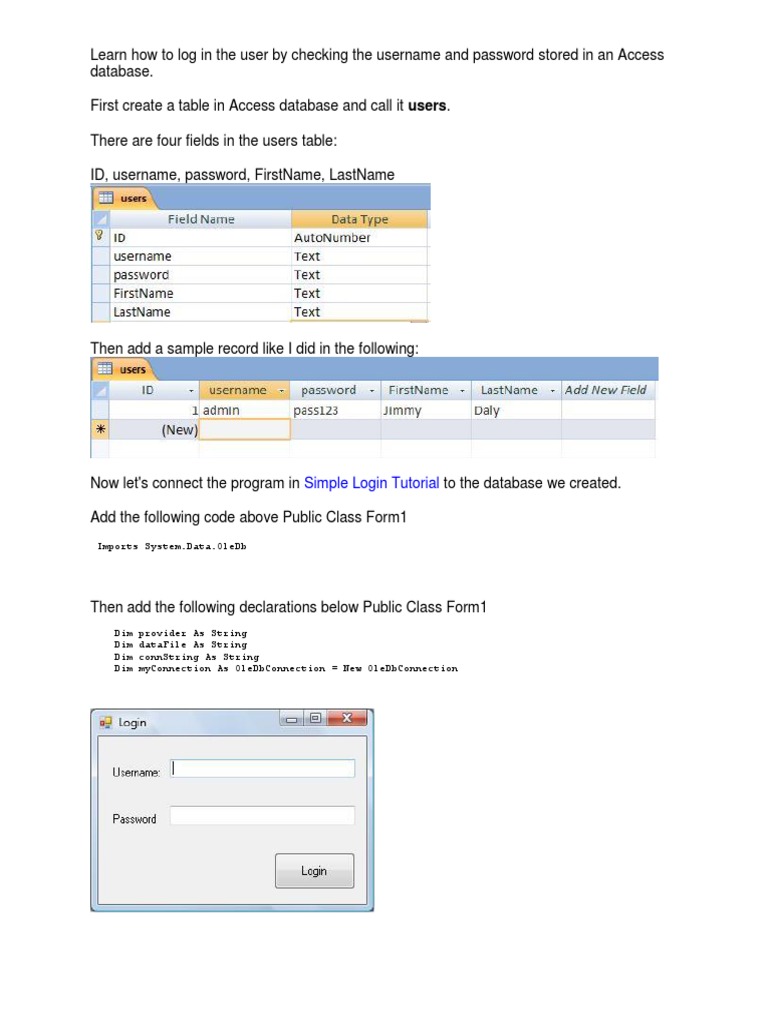 Access Database User Login Tutorial | PDF | Career & Growth | Teaching ...