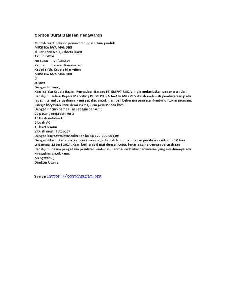 Download 69+ Contoh Surat Balasan Penawaran Terbaik Gratis