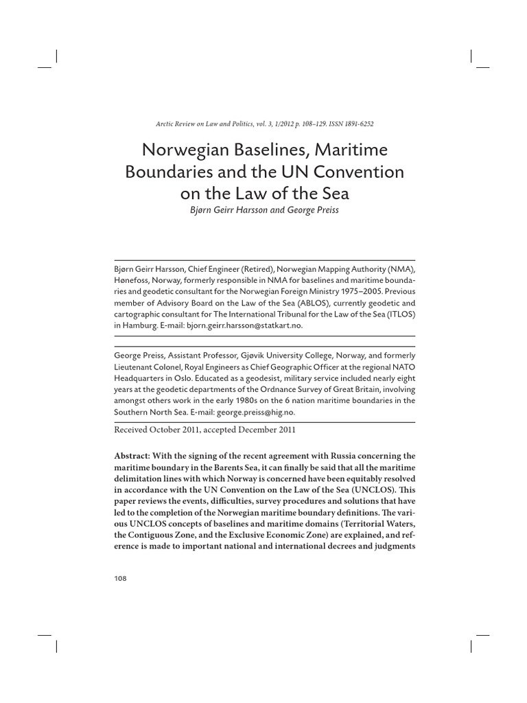 Norwegian Baselines Maritime Boundaries and The UN Convention On The