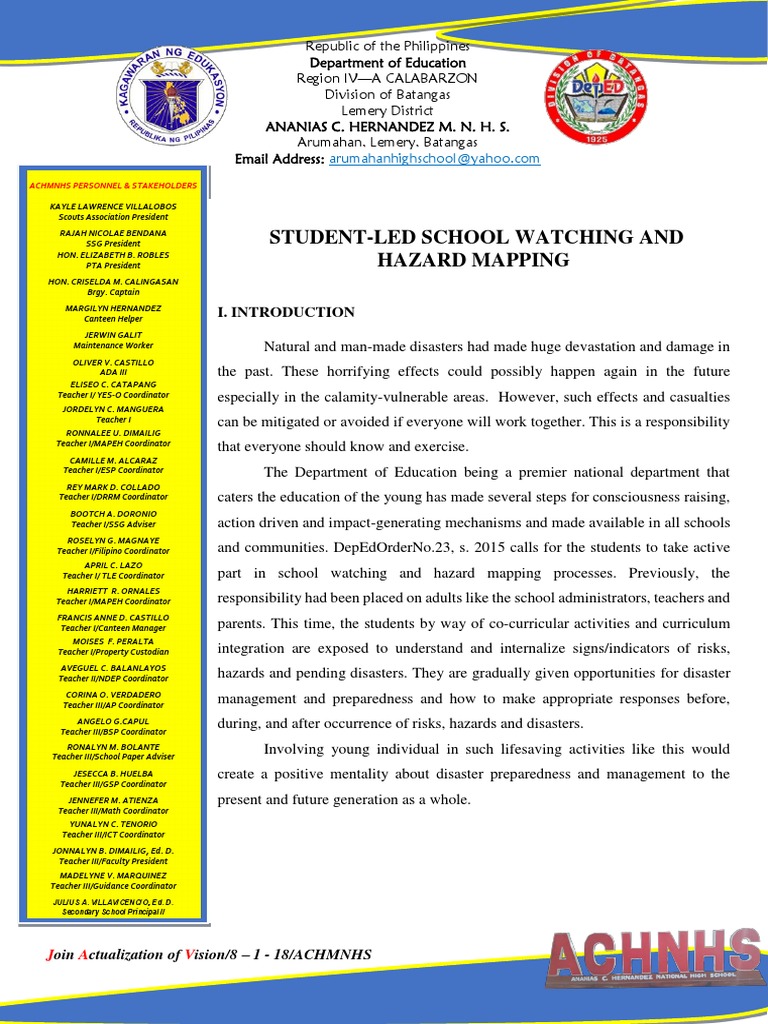 Student Led School Watching and Hazard Mapping PDF Emergency