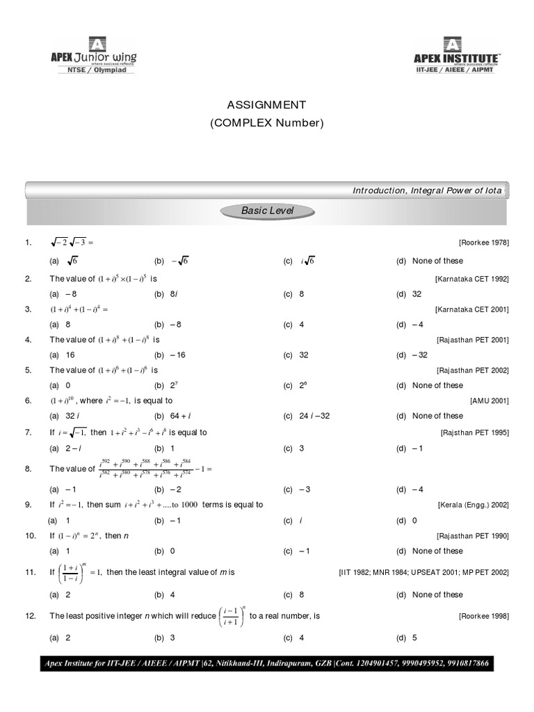 Complex Number Assignment PDF | PDF | Complex Number | Geometry