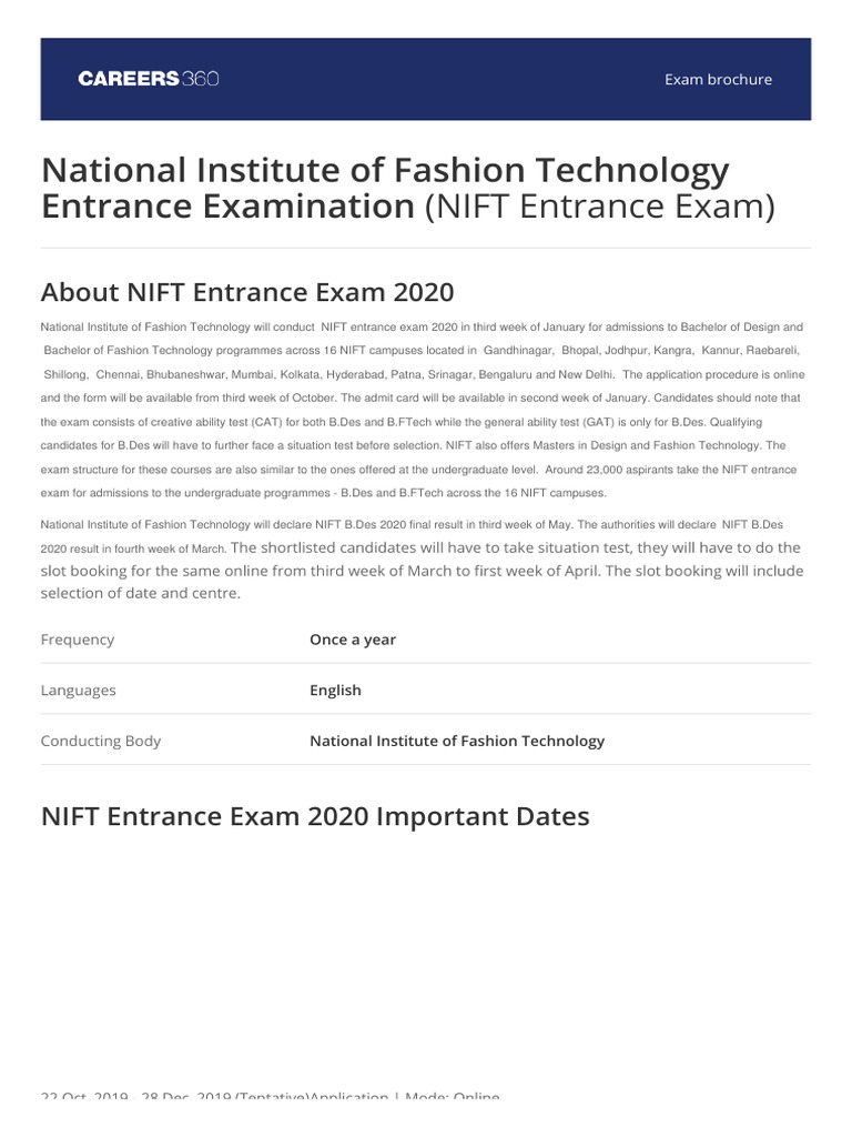NIFT Entrance Exam 2020 Guide | PDF | Test (Assessment) | University ...