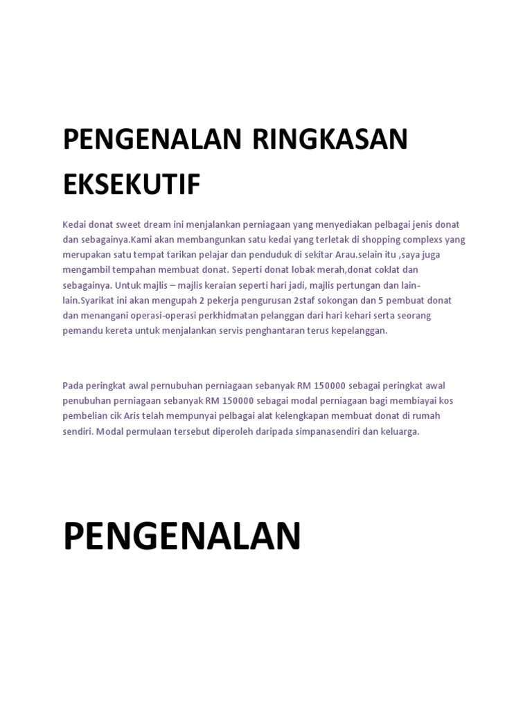 Contoh Ringkasan Eksekutif Kerja Kursus Perniagaan 2020