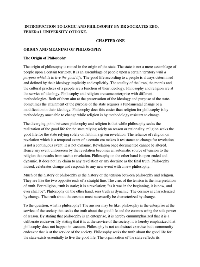 Introduction To Logic and Philosophy by DR Socrates Ebo, Federal ...