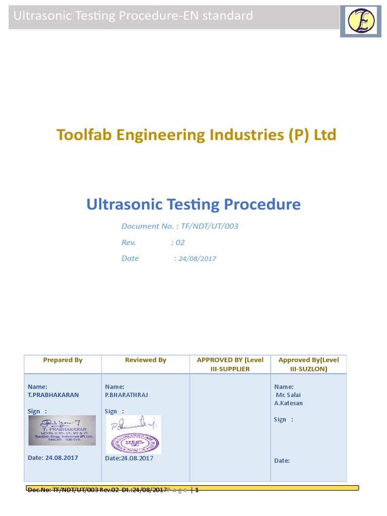 TOOLFAB UT Procedure | PDF | Nondestructive Testing | Welding