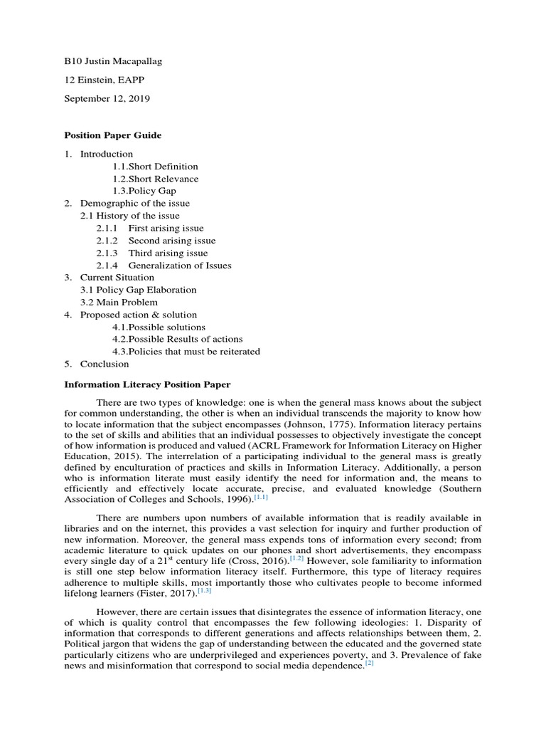 B10 - Macapallag - Information Literacy Position Paper | PDF ...