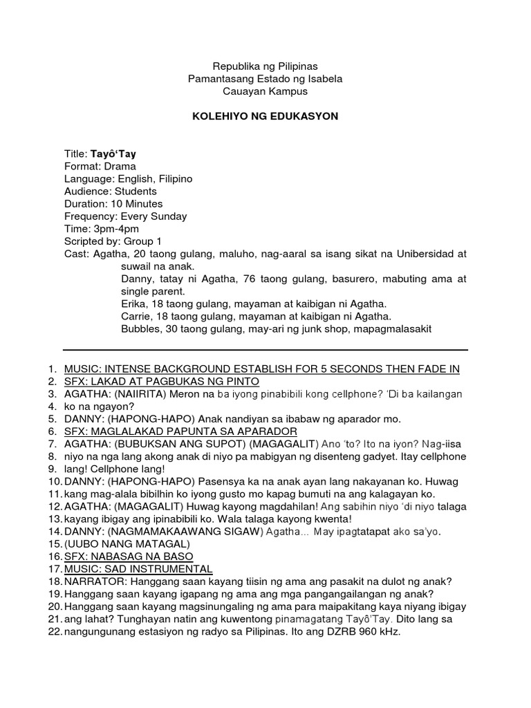 Final Script Tayo Tay | PDF