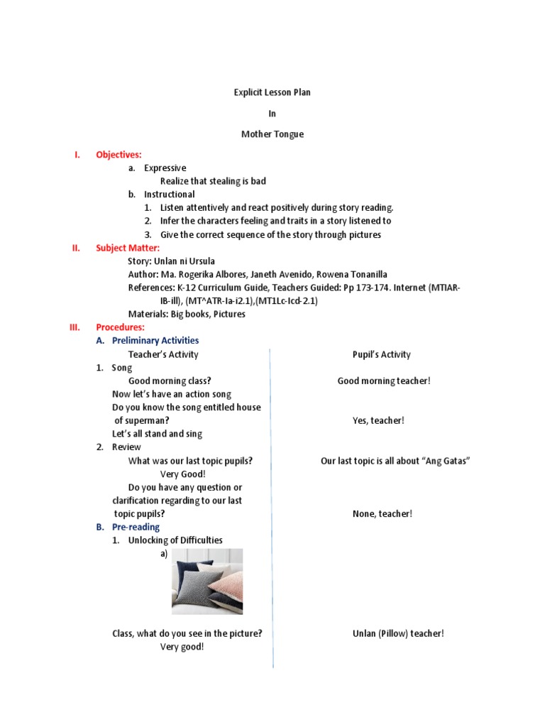 Explicit Lesson Plan | PDF | Reading Comprehension | Learning