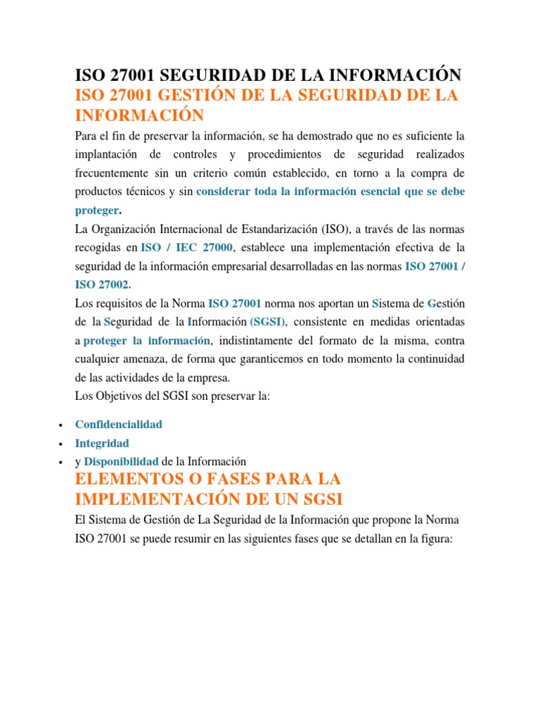 ISO 27001: Gestión de Seguridad Informática | PDF | La seguridad ...