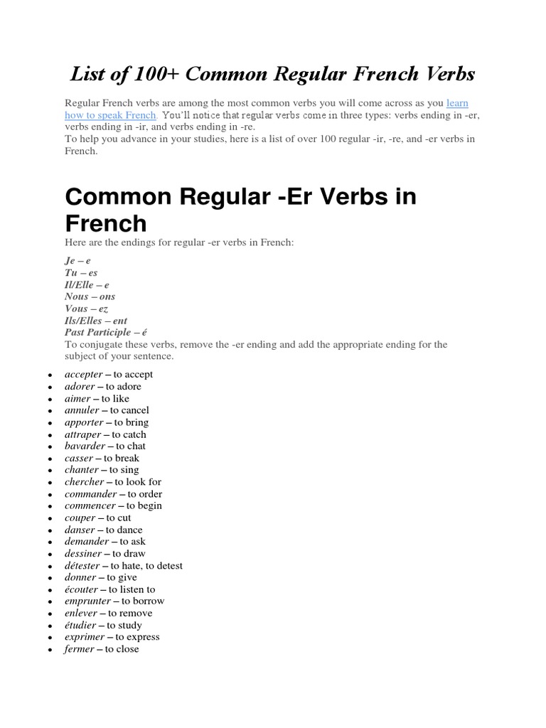 Er Verbs in French