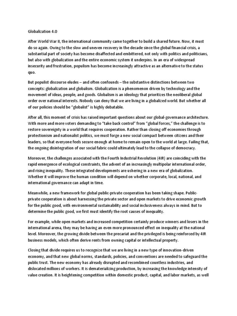 Globalization 4.0 and the 4th Industrial Revolution | PDF | Industrial ...