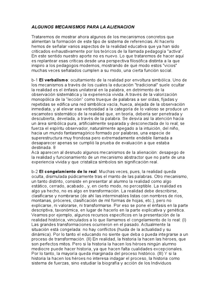 Mecanismos de Alienación Educativa | PDF | Conocimiento | Realidad