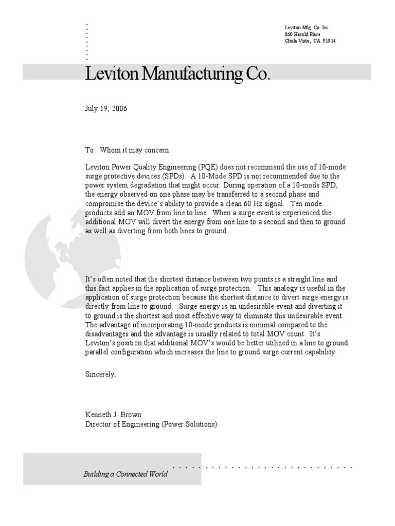 Leviton Surge Protection | PDF | Manufactured Goods | Electromagnetism