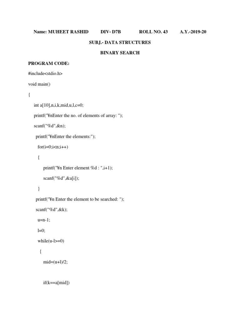 Binary search using c