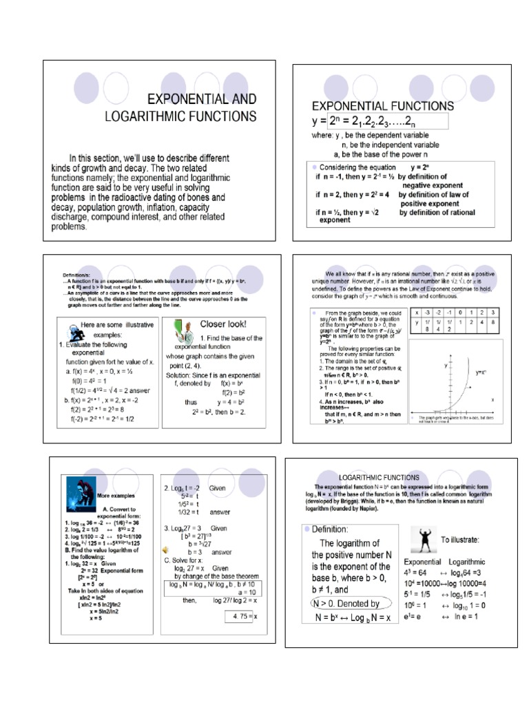 Exponential and Logarithmic Functions Handout 1 | PDF | Gravity ...