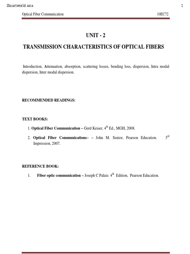 Optical Fiber Transmission Losses Explained | PDF | Dispersion (Optics ...