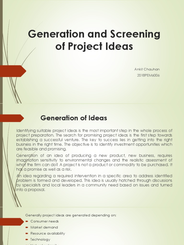 Project Idea Generation and Screening Guide | PDF | Economics ...