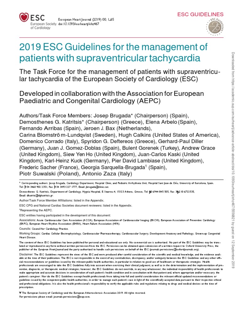 2019 ESC Supraventricular Tachycardia Guidelines | PDF ...