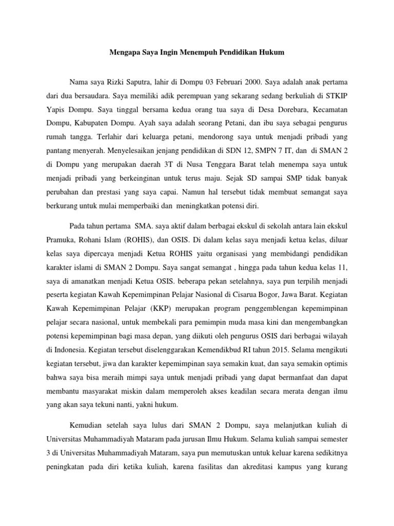 Esai Mengapa Saya Ingin Menempuh Pendidikan Hukum