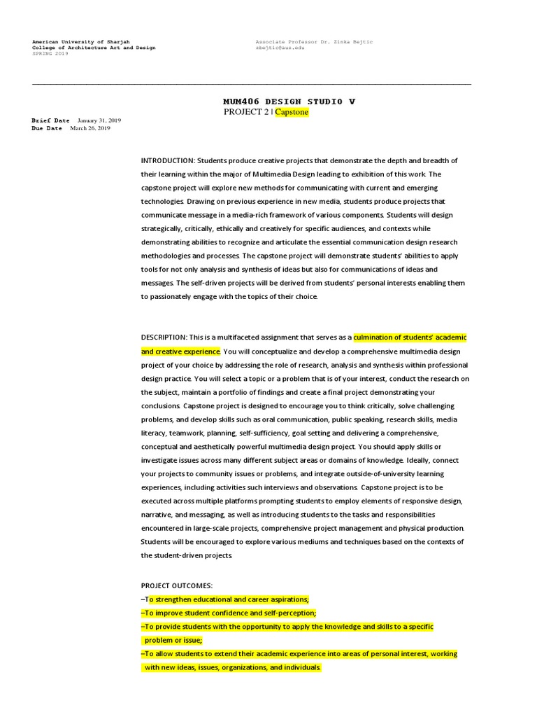 Capstone Project Outline PDF Design Multimedia