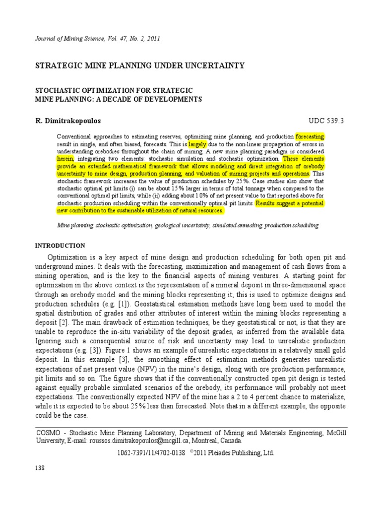Strategic Mine Planning Under Uncertainty | PDF | Mathematical ...