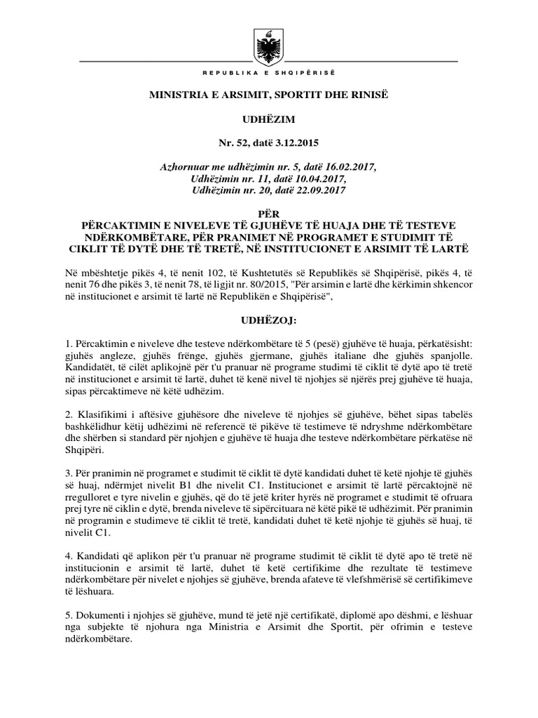 Udhezimi nr 52 dhe ndryshimet e tij pdf pdf