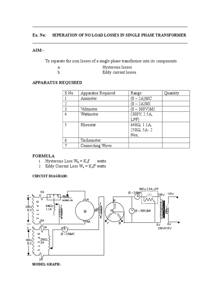 Separation of No Load Losses in Transformer | PDF | Transformer | Mains ...