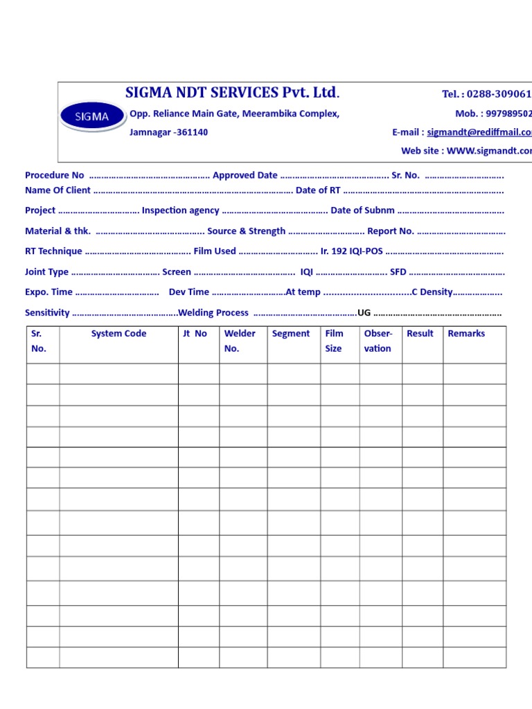 Radiography Test Report Format | PDF