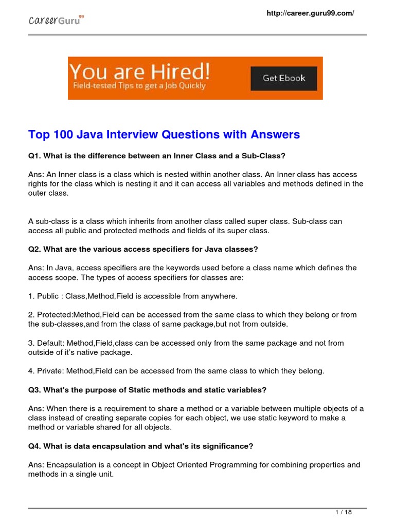 Top 100 Java Interview Questions With Answers: Q1. What Is The ... image.